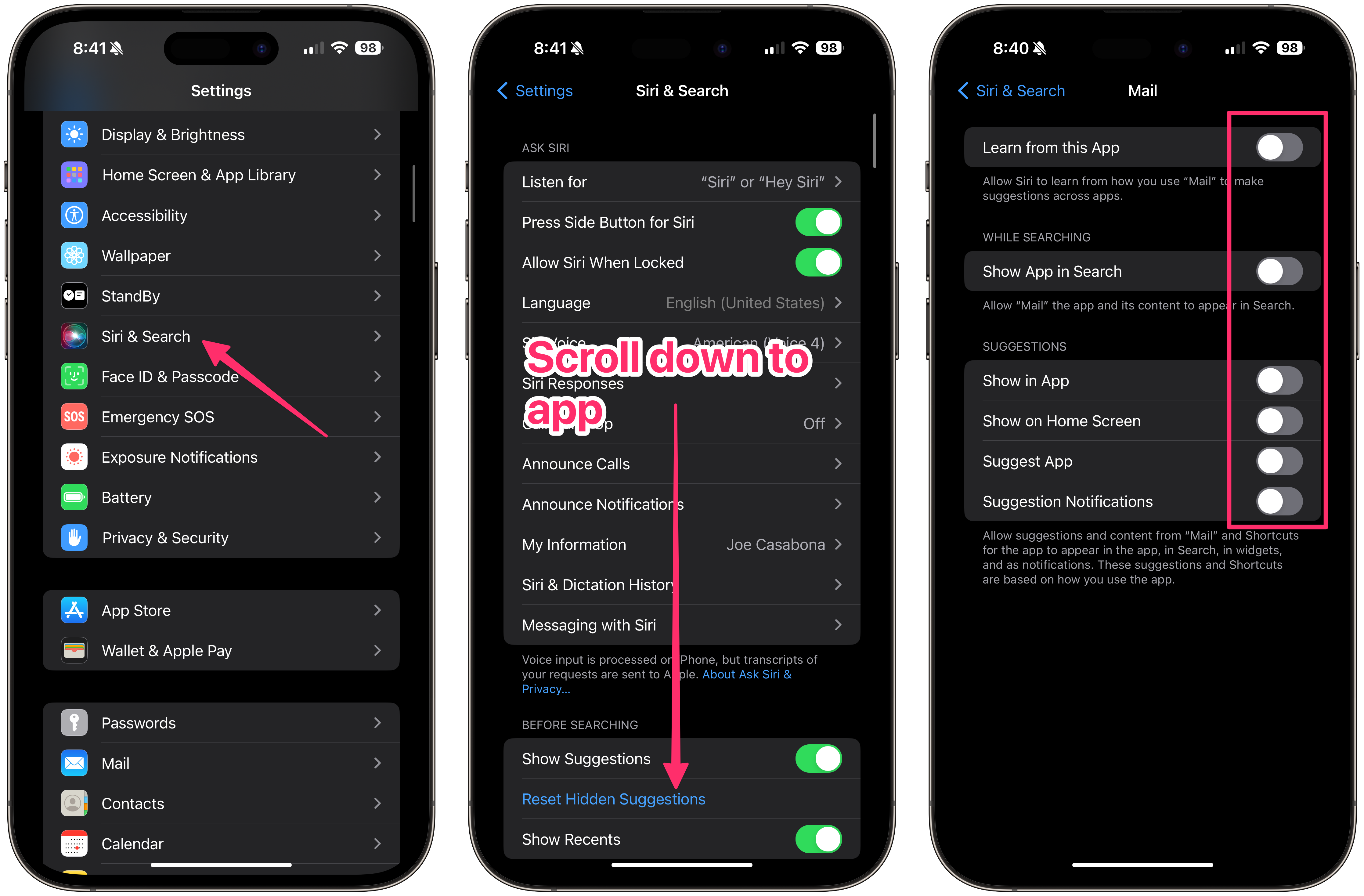 How to turn off Siri Suggestions for an app